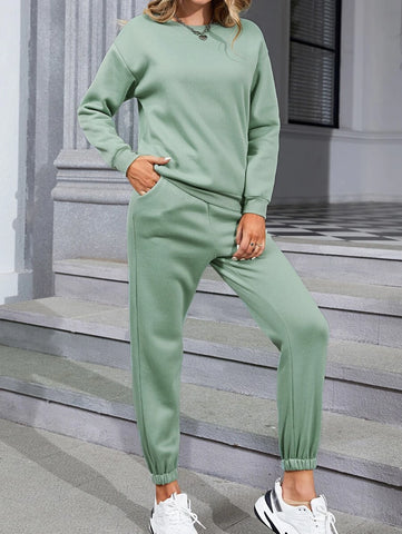 Solid Thermal Lined Pullover & Knot Front Sweatpants