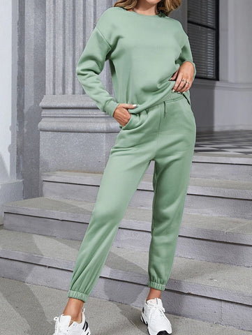Solid Thermal Lined Pullover & Knot Front Sweatpants