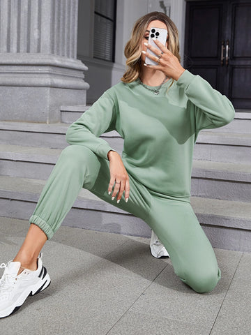 Solid Pullover & Knot Front Sweatpants