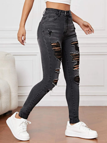 Ripped Frayed Slant Pocket Skinny Jeans