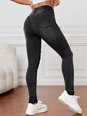Ripped Frayed Slant Pocket Skinny Jeans