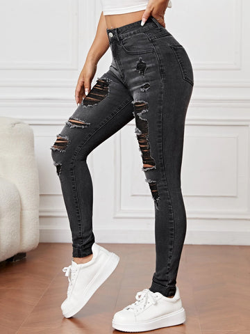 Ripped Frayed Slant Pocket Skinny Jeans