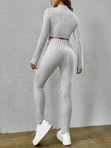 Mock Neck Lettuce Trim Crop Tee & Leggings