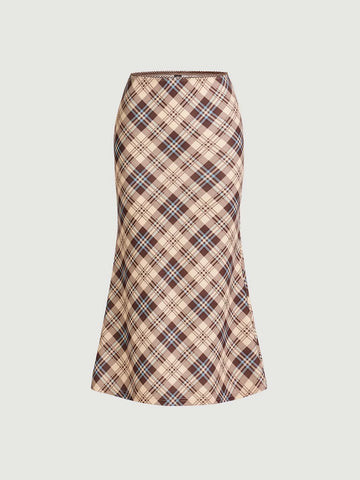 MOD Plaid Print Mermaid Hem Skirt
