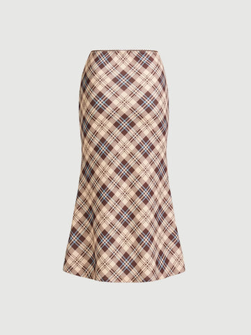 MOD Plaid Print Mermaid Hem Skirt
