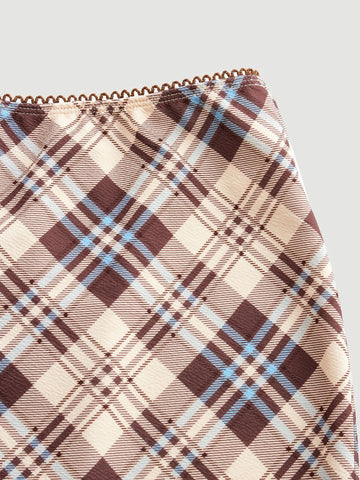 MOD Plaid Print Mermaid Hem Skirt