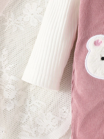Baby Cartoon Patched Overall Dress & Top