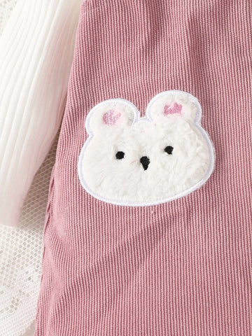 Baby Cartoon Patched Overall Dress & Top