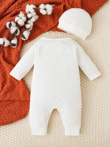 Newborn Baby Solid Knot Front Jumpsuit & Hat