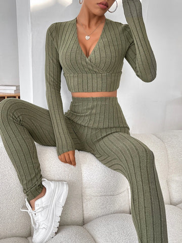 Surplice Neck Crop Top & Leggings