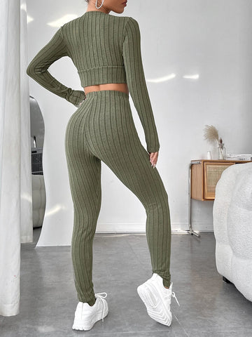 Surplice Neck Crop Top & Leggings
