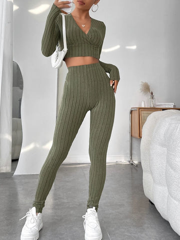 Surplice Neck Crop Top & Leggings