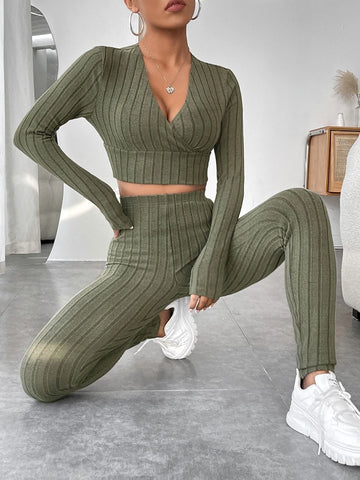 Surplice Neck Crop Top & Leggings