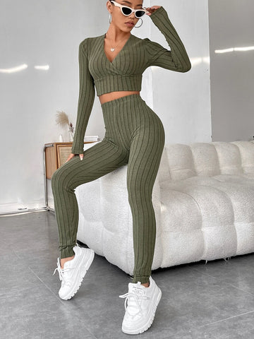 Surplice Neck Crop Top & Leggings