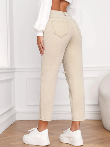 High Waist Ripped Mom Fit Jeans