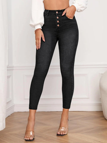 Button Fly Bleach Wash Skinny Jeans