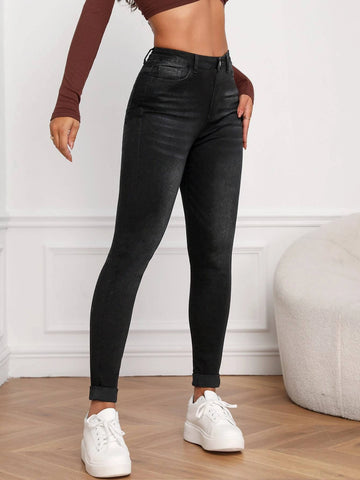 Zipper Fly Skinny Jeans