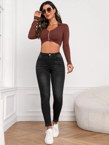 Zipper Fly Skinny Jeans