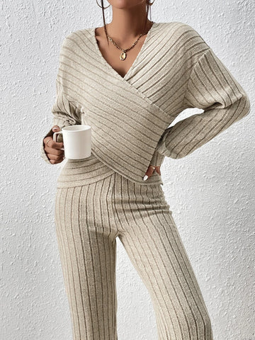 Drop Shoulder Wrap Cross Top & Pants