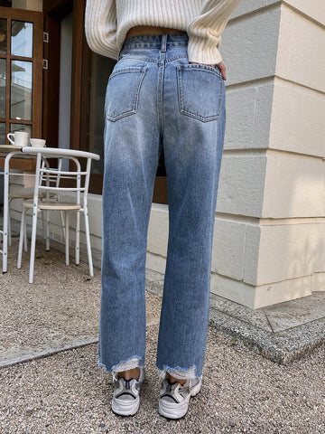 DAZY Raw Hem Straight Leg Jeans