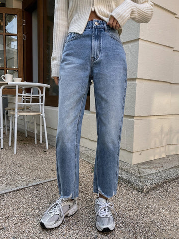 DAZY Raw Hem Straight Leg Jeans