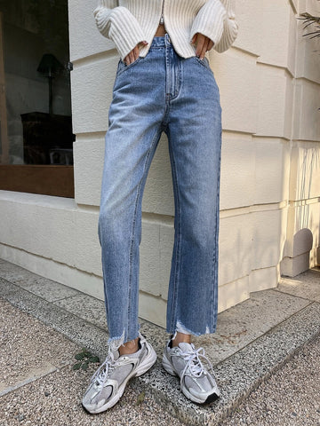 DAZY Raw Hem Straight Leg Jeans