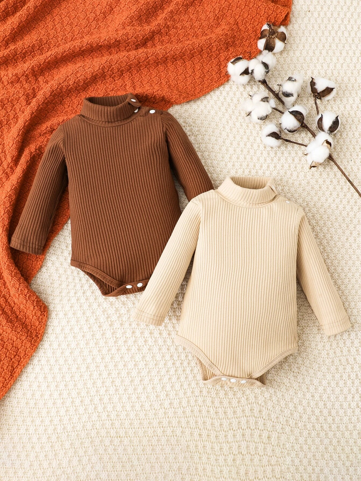 Newborn Baby 2pcs Ribbed Knit Turtle Neck Bodysuit