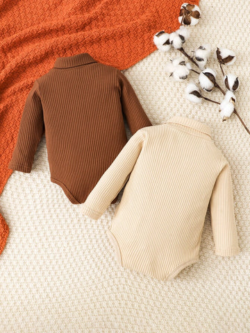 Newborn Baby 2pcs Ribbed Knit Turtle Neck Bodysuit