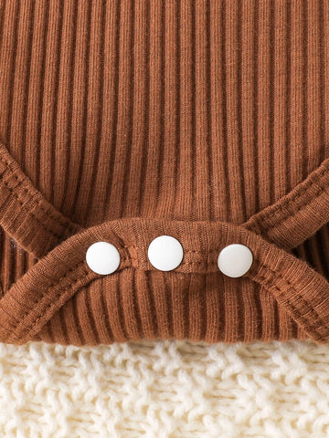 Newborn Baby 2pcs Ribbed Knit Turtle Neck Bodysuit