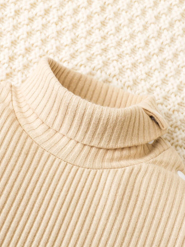 Newborn Baby 2pcs Ribbed Knit Turtle Neck Bodysuit