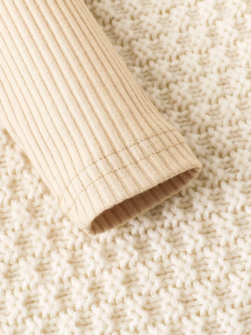 Newborn Baby 2pcs Ribbed Knit Turtle Neck Bodysuit