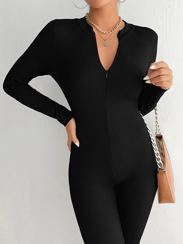 PETITE Half Zip Unitard Jumpsuit