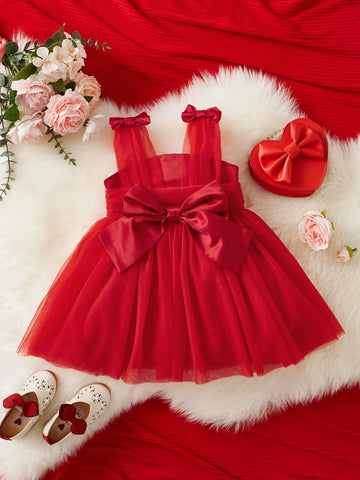 Baby Bow Shoulder Mesh Hem Dress Without Top