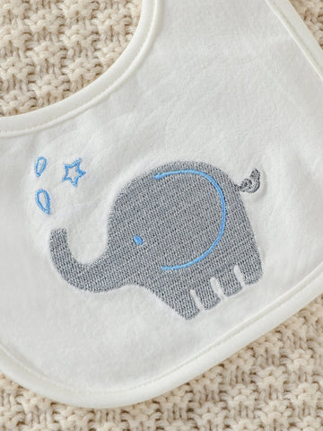 Newborn Baby Cartoon Embroidery Bodysuit & Striped Pants & Hat & Bib
