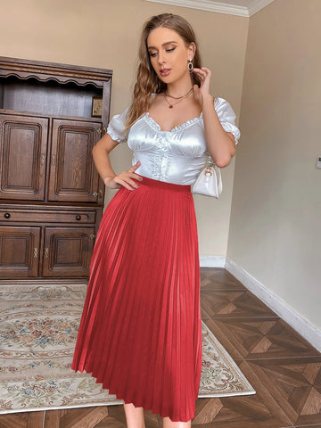 Solid Pleated Skirt