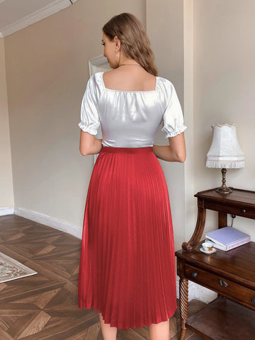Solid Pleated Skirt