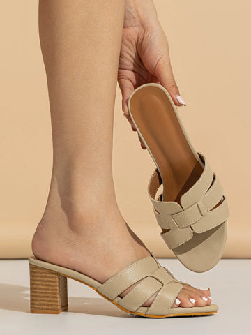 Stitch Detail Chunky Heeled Mule Sandals