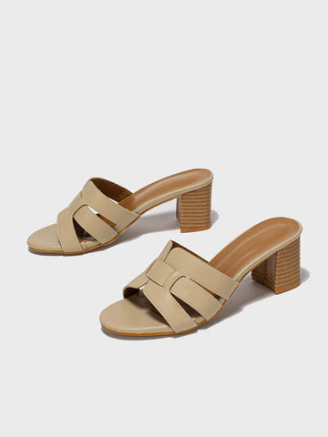 Stitch Detail Chunky Heeled Mule Sandals
