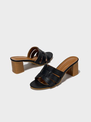 Stitch Detail Chunky Heeled Mule Sandals