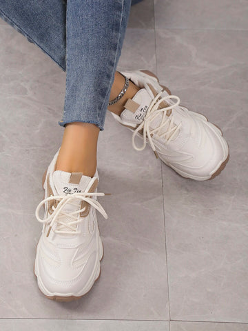 Letter Graphic Lace-up Front Chunky Sneakers