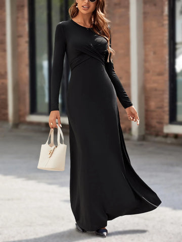 Solid Wrap Front Maxi Dress