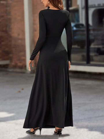 Solid Wrap Front Maxi Dress