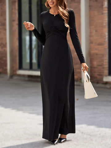 Solid Wrap Front Maxi Dress