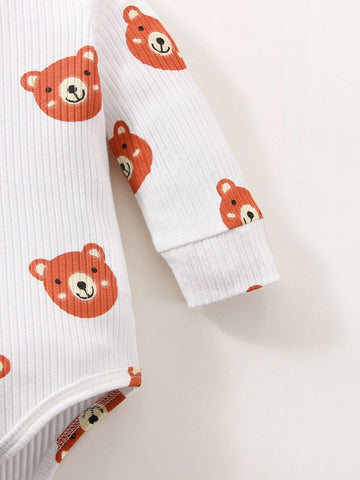 Newborn Baby Cartoon Graphic Bodysuit & Pants & Hat