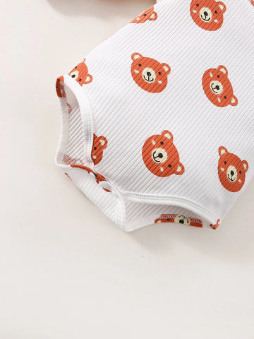 Newborn Baby Cartoon Graphic Bodysuit & Pants & Hat