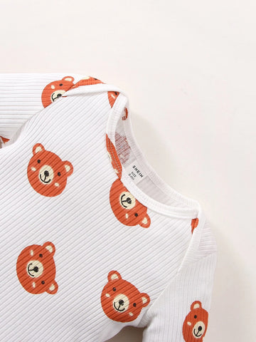 Newborn Baby Cartoon Graphic Bodysuit & Pants & Hat