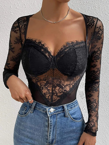 Sweetheart Neck Bustier Lace Bodysuit