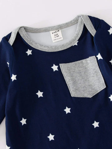 Baby 3pcs Striped & Star Print Footed Sleep Jumpsuit