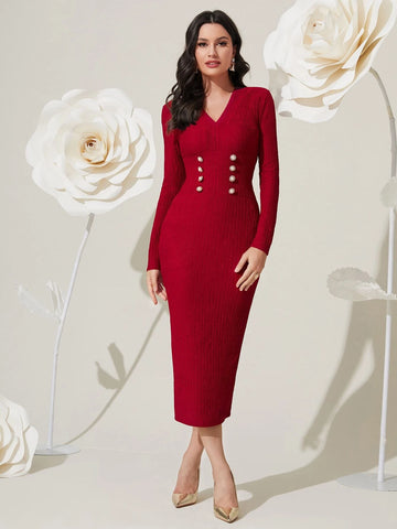 Modely Button Detail Split Back Bodycon Dress