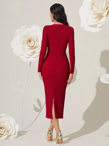 Modely Button Detail Split Back Bodycon Dress